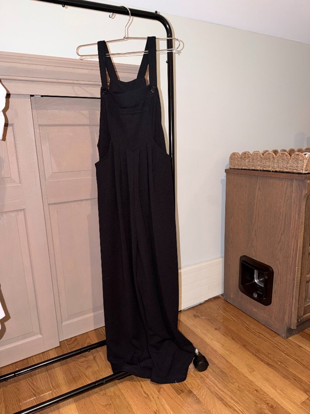 Black Wide Leg Overall Jumpsuit Adjustable One Size